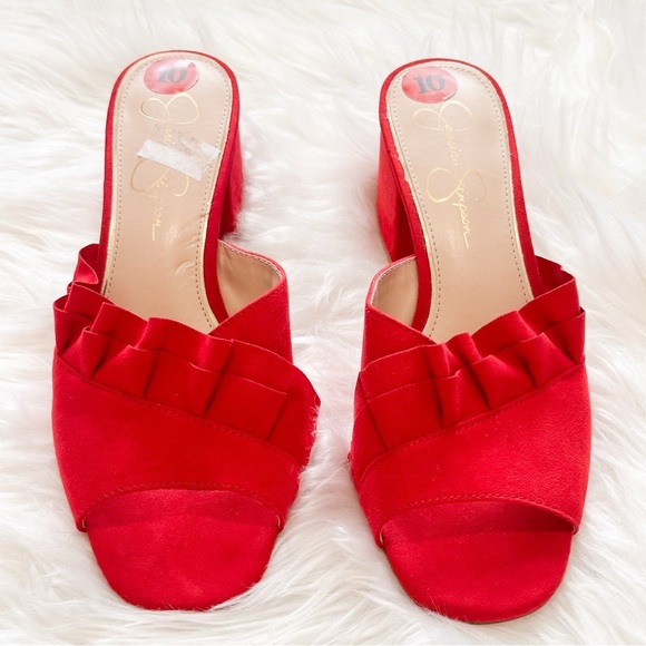 Jessica Simpson Red Ruffled Mules 10 - Picture 2 of 9